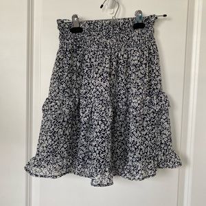 Sienna Sky Black and White Floral Layered Skirt, Elastic Waist Band, Size Small
